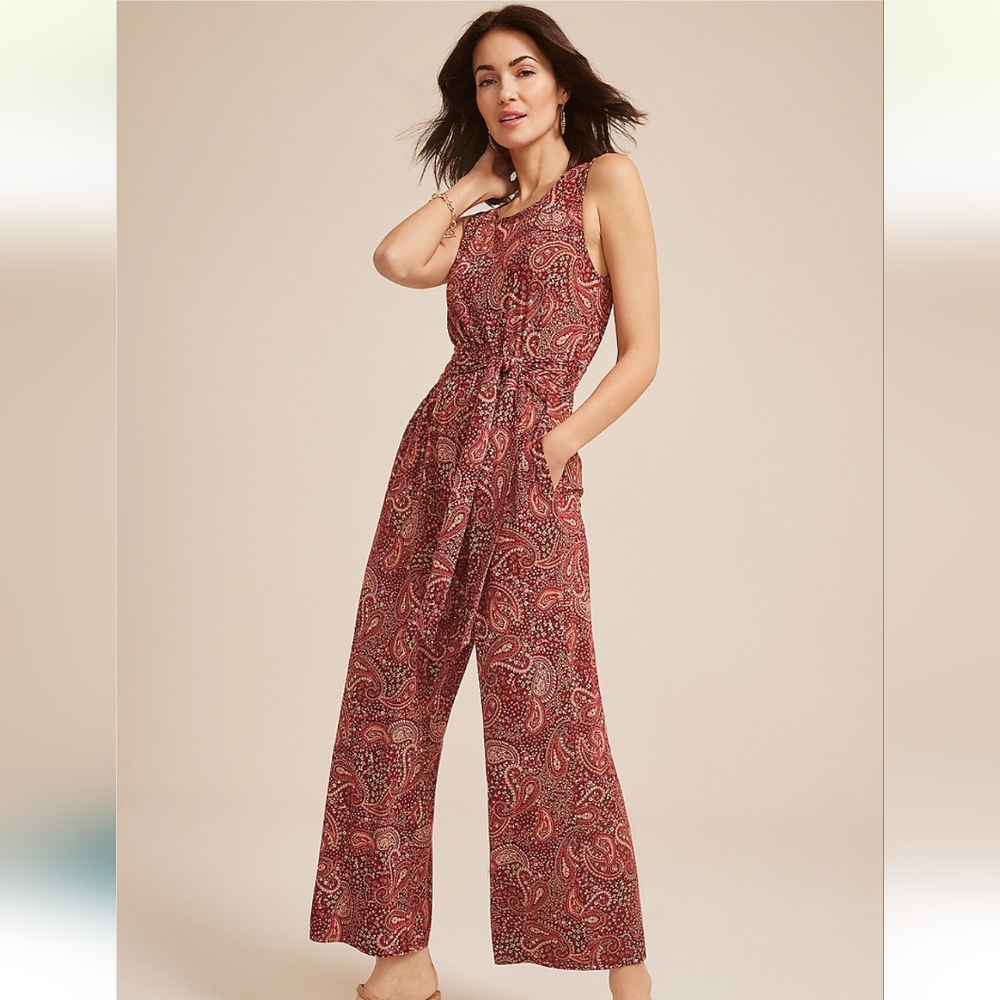 Maurices Red Sleeveless Jumpsuit with Palazzo Legs